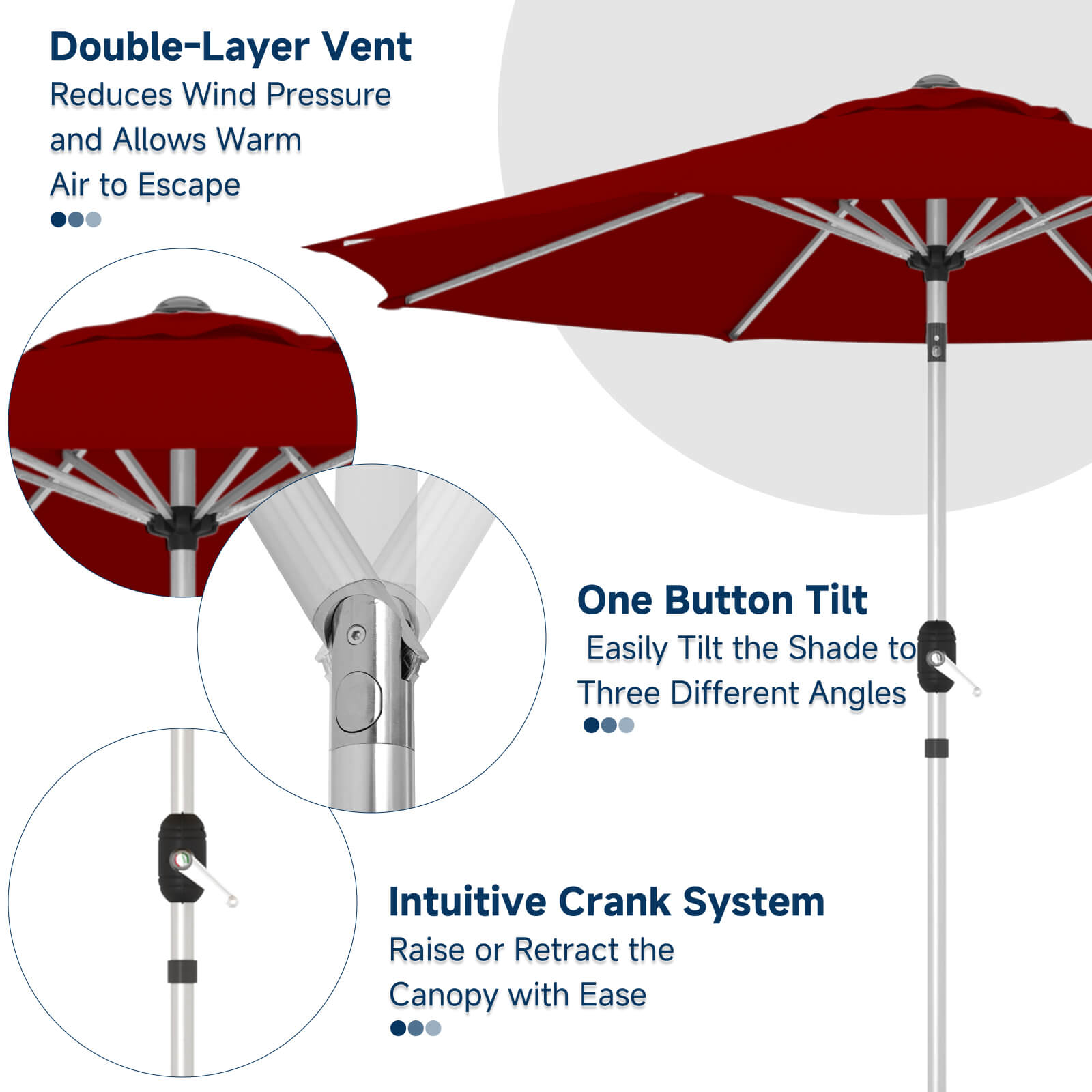 HOMREST 10FT Aluminum Outdoor Patio Umbrella with Push Button Tilt Function, Burgundy