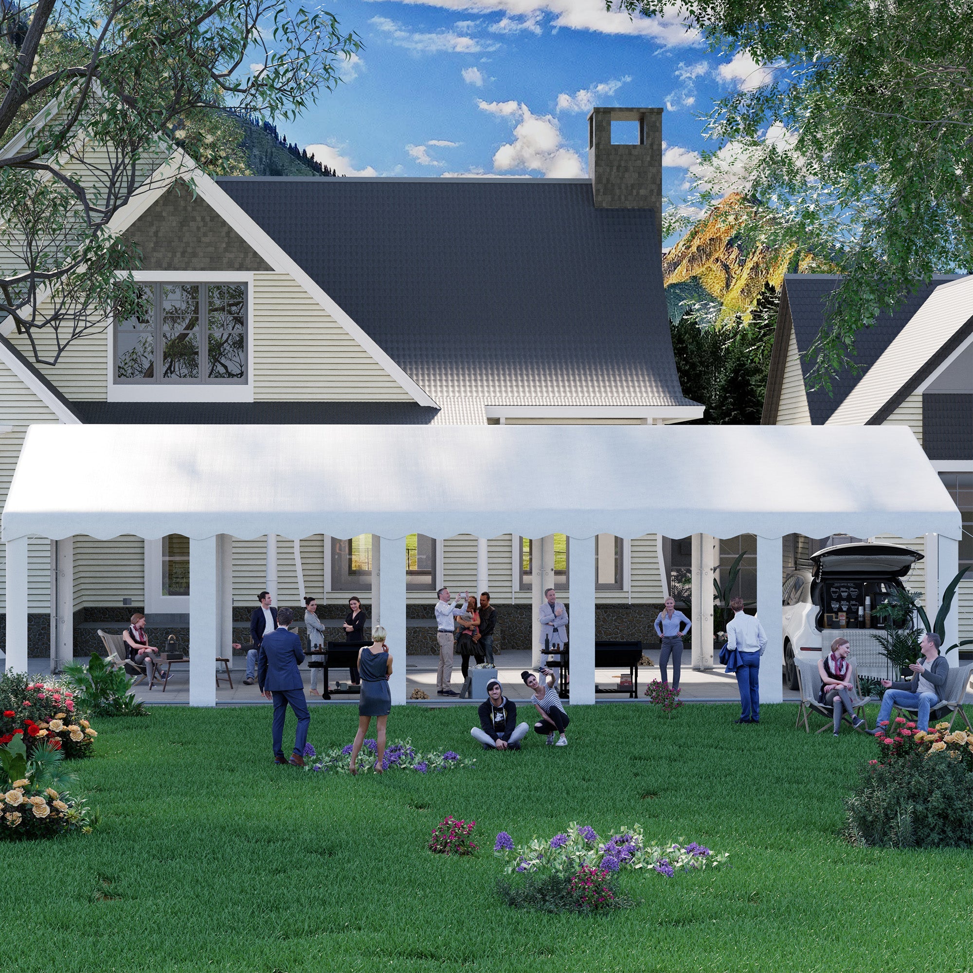 HOMREST 16x32 Ft Heavy Duty Party Tent Gazebo For Events Weddings BBQs Removable Sidewall Windows Storage Bags Included White