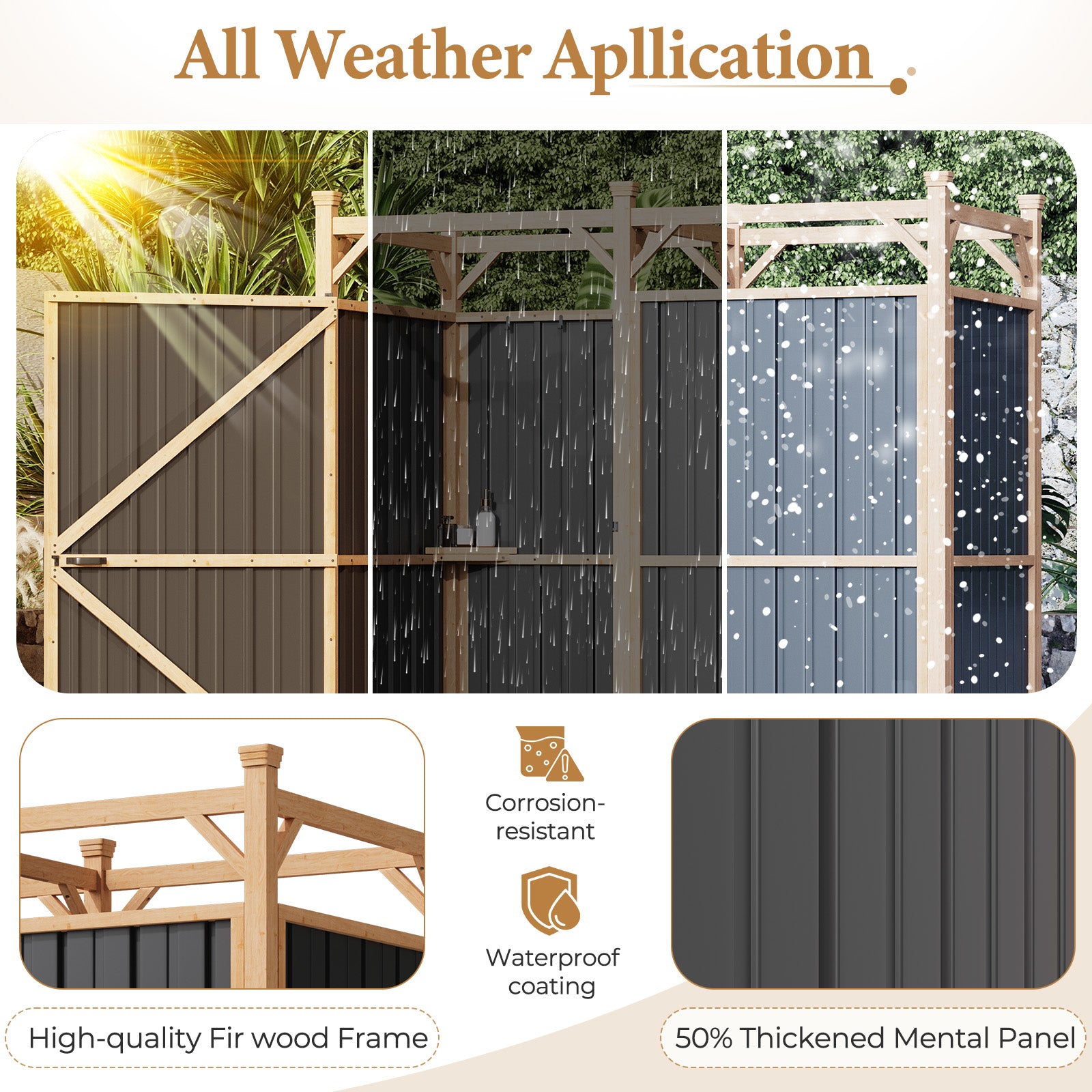 HOMREST Outdoor Shower Enclosure with Lockable Door, Weatherproof Outdoor Shower Stall with Metal Panels, Hooks & Shelves - Perfect for Pool Wash Station, Backyard & Beach Rinse Area Large Version