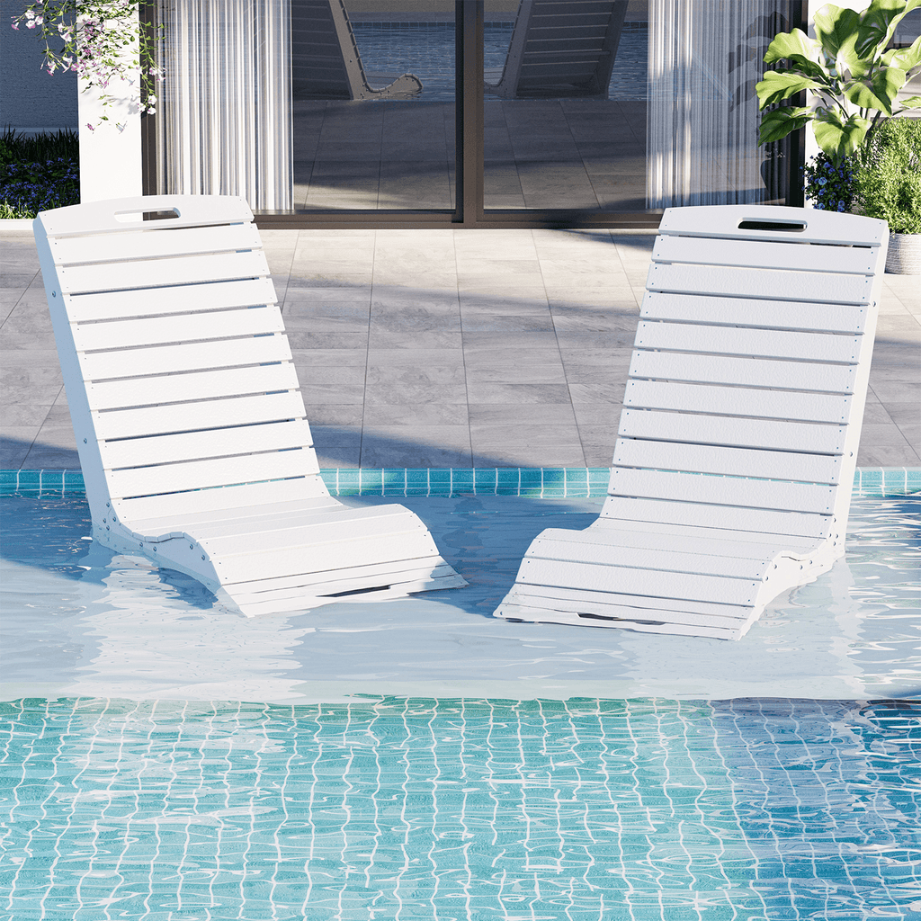 HOMREST HDPE Pool Lounge Chairs Set of 2, In-Pool Chaise with Wheels, S-Shaped, White