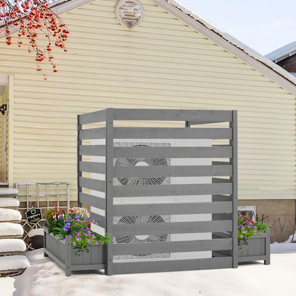 HOMREST No-Dig Privacy Fence with Planter Box - 3 Panels, 33" W x 39" H Durable Outdoor Patio Wood Screen for AC Unit, Trash Hide & Floral Garden Bed, Grey
