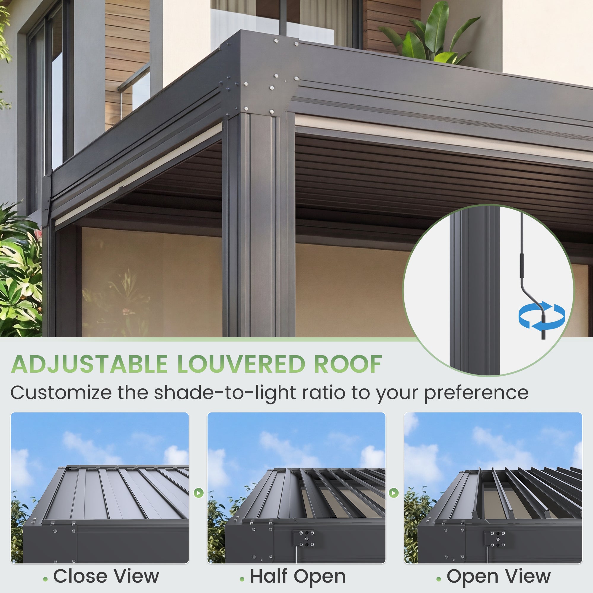 HOMREST 12' x 12' Louvered Pergola with Pull-Down Screens, Aluminum Outdoor Pergola with Retractable Roof for Patios, Decks & Backyards, Black