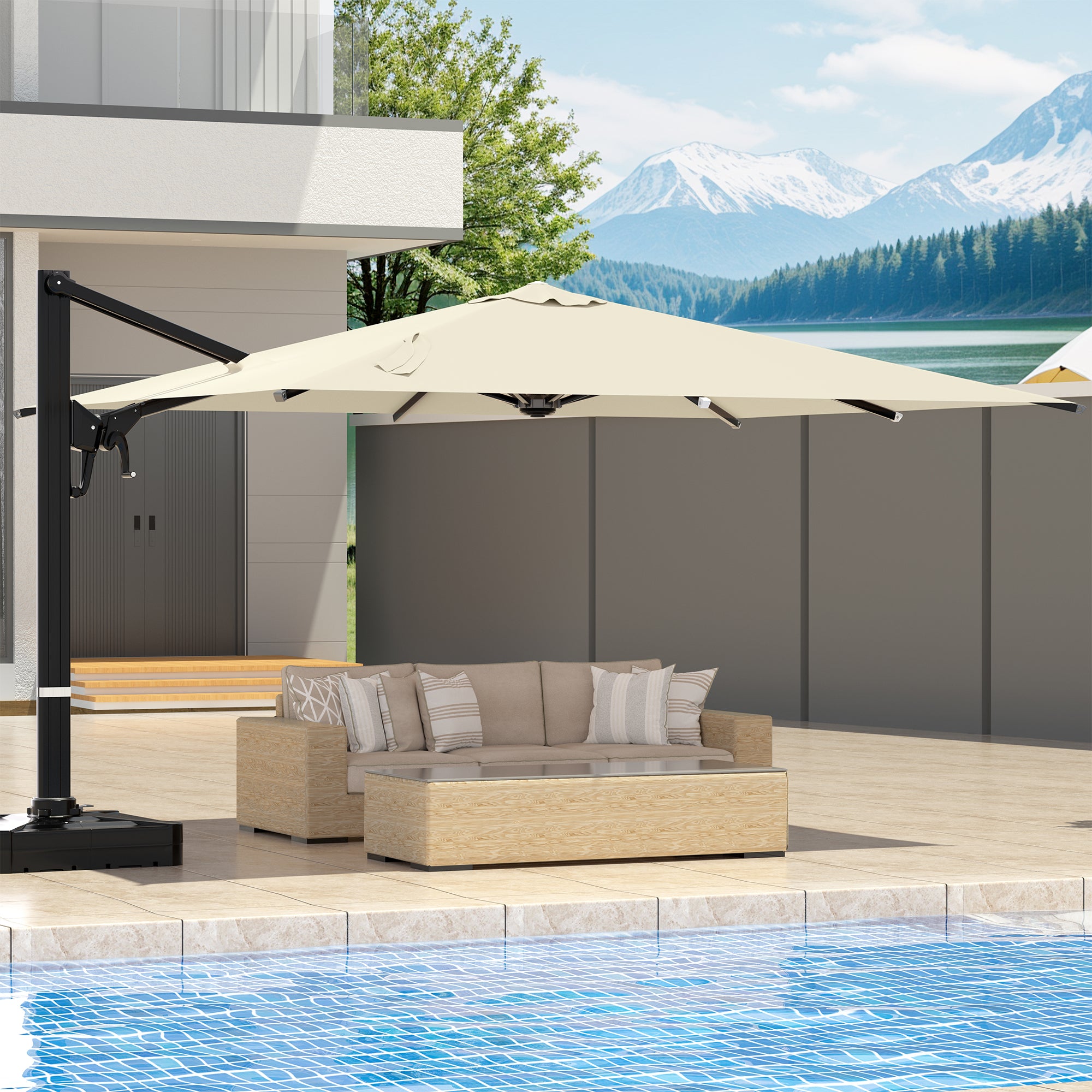 HOMREST 10x13ft Large Rectangular Cantilever Umbrella with 360° Rotation & 6 Adjustable Heights, Outdoor Patio Umbrella for Garden, Pool, Deck, Yellow (Base Excluded)