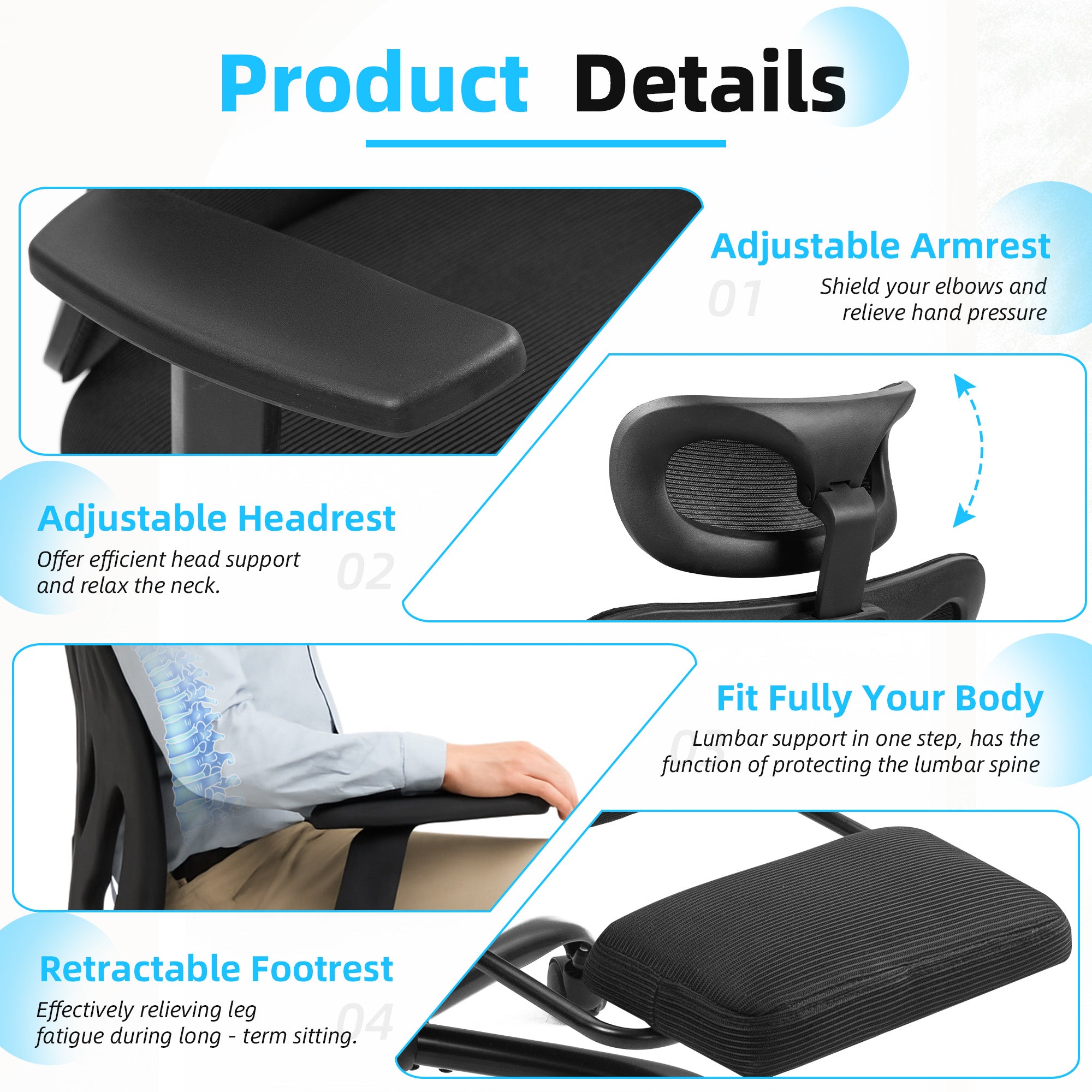 Homrest High-Back Ergonomic Mesh Office Chair with Footrest – Black