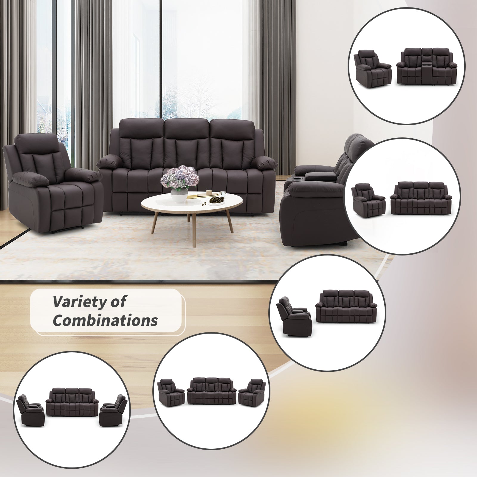 Various combinations of Homrest Breathable Leather Fabric Recliner Chair with PU Padded Seat Backrest