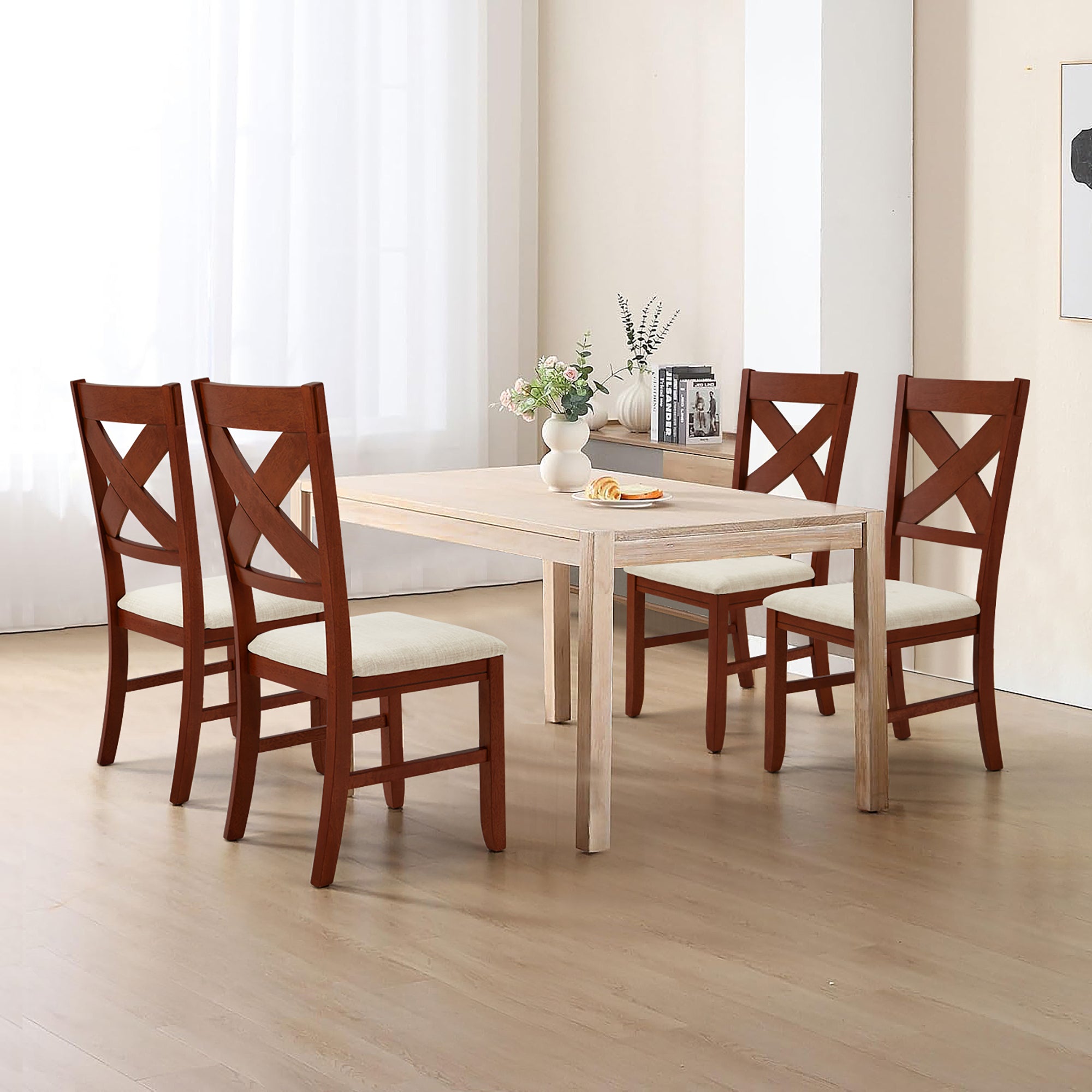 Rustic Farmhouse 19" Upholstered Barstool, Solid Wood Dining Chairs Set of 2 for Kitchen and Dining Room, Walnut