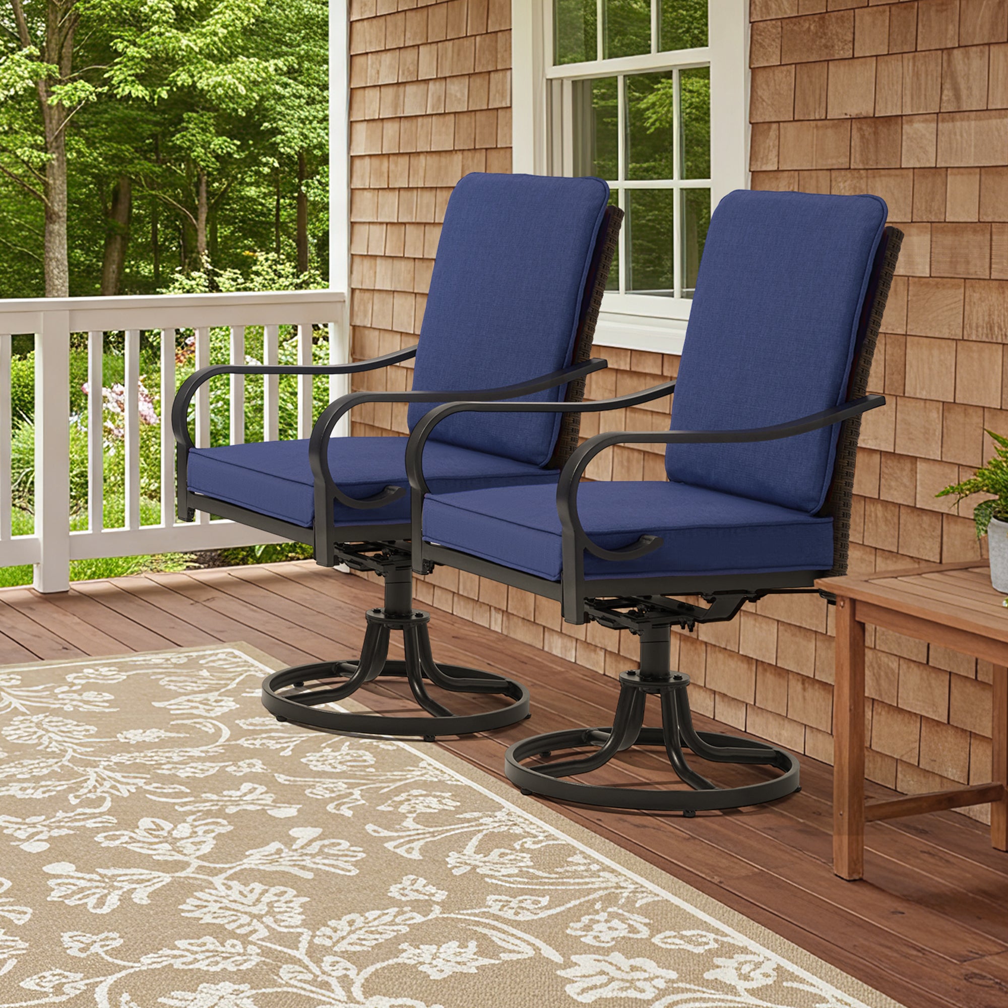 HOMREST Patio Swivel Chairs Set of 2 with Full Rattan Backrest, Blue
