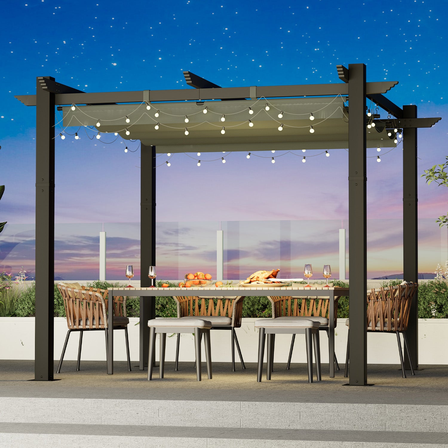 HOMREST Retractable Pergola 10x10 Ft, Upgraded Sun Shade with Waterproof Canopy, Durable Metal Patio Shelter with Magnetic Attachment for Backyard Garden Deck (Gary)