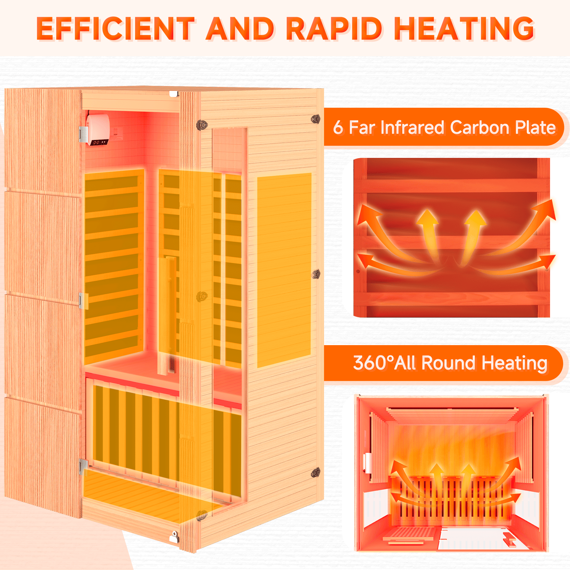 HOMREST 2-Person Indoor Infrared Sauna for Home, Far Infrared Sauna with Red Light Therapy, Chromotherapy Lighting, 6 Carbon Heaters & Bluetooth Speaker, Natural Wood