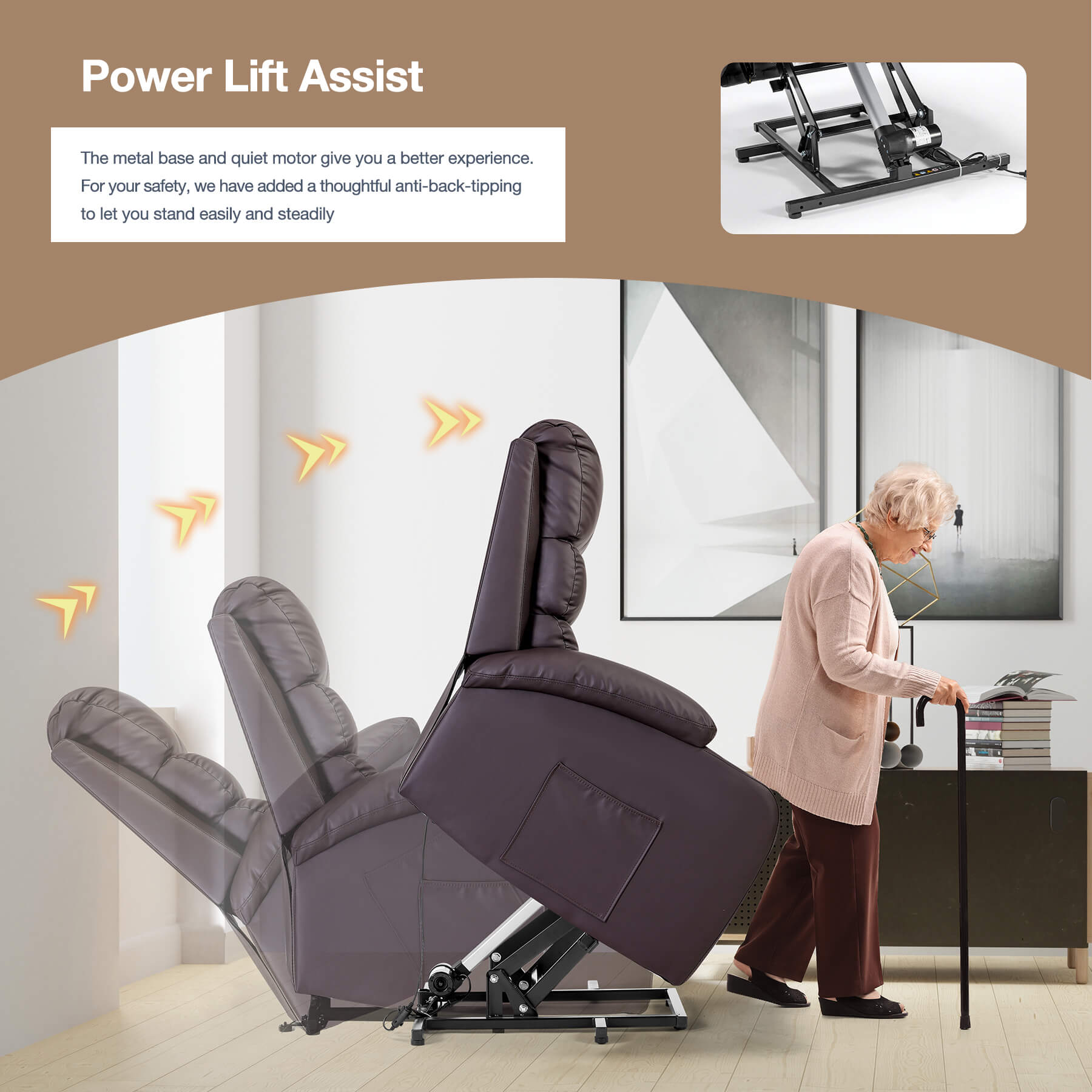 Homrest Power Lift Recliner Chair with Massage & Heat, Brown