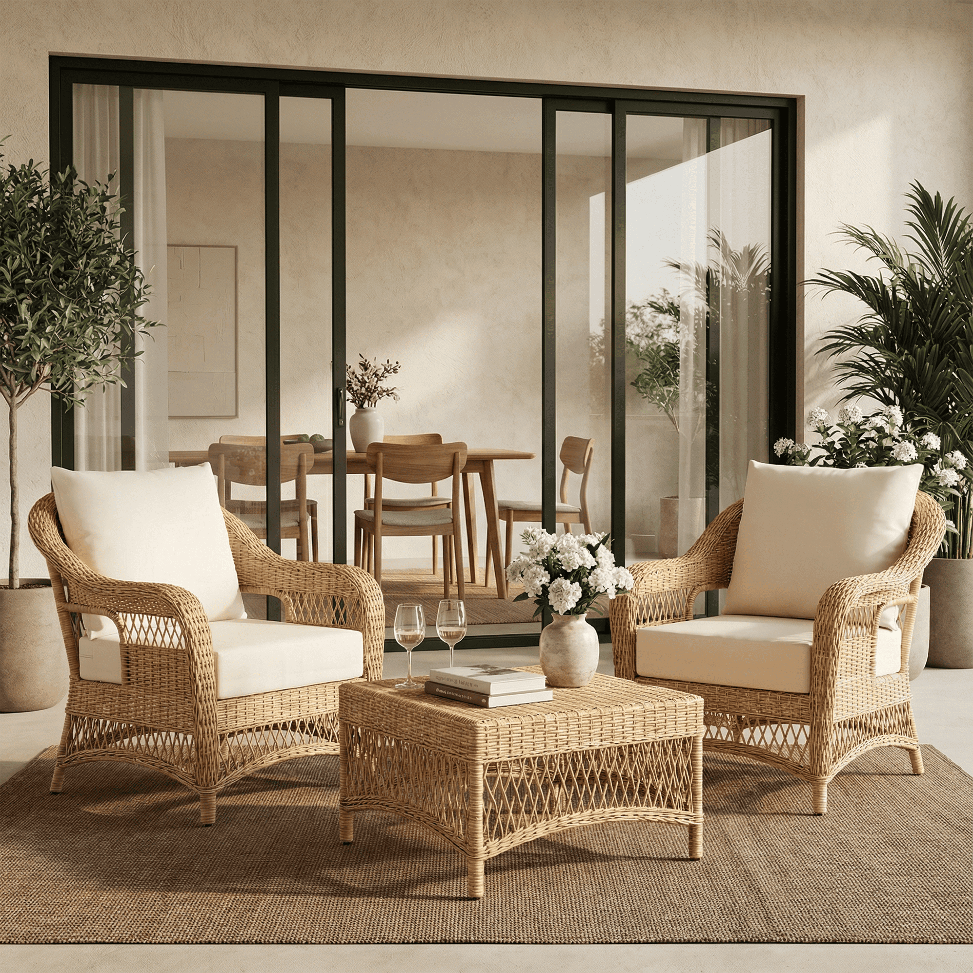 HOMREST Patio Furniture Cushions with Handle and Ties, Waterproof, Fade-resistant Outdoor Couch Cushion, Chair Pads for Dining Chairs, Beige
