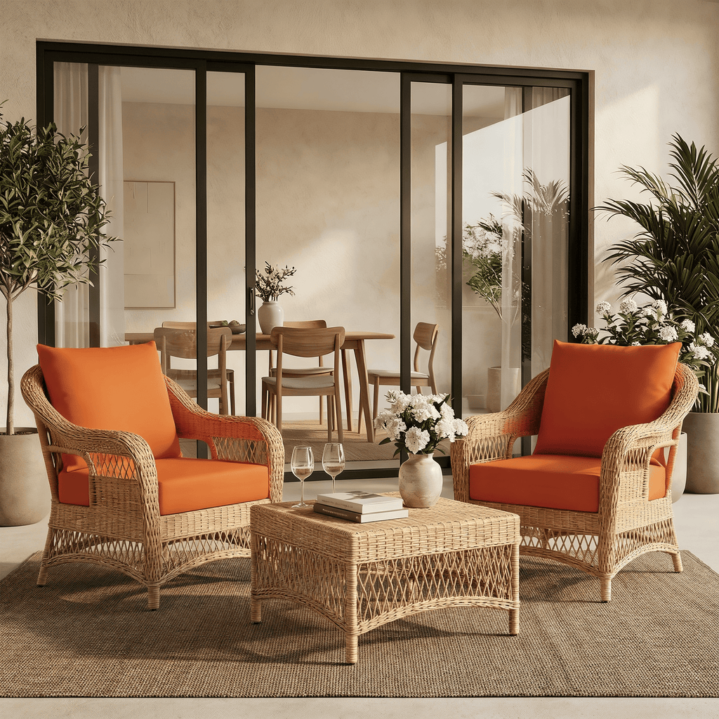 HOMREST Patio Furniture Cushions with Handle and Ties, Waterproof, Fade-resistant Outdoor Couch Cushion, Chair Pads for Dining Chairs, Orange