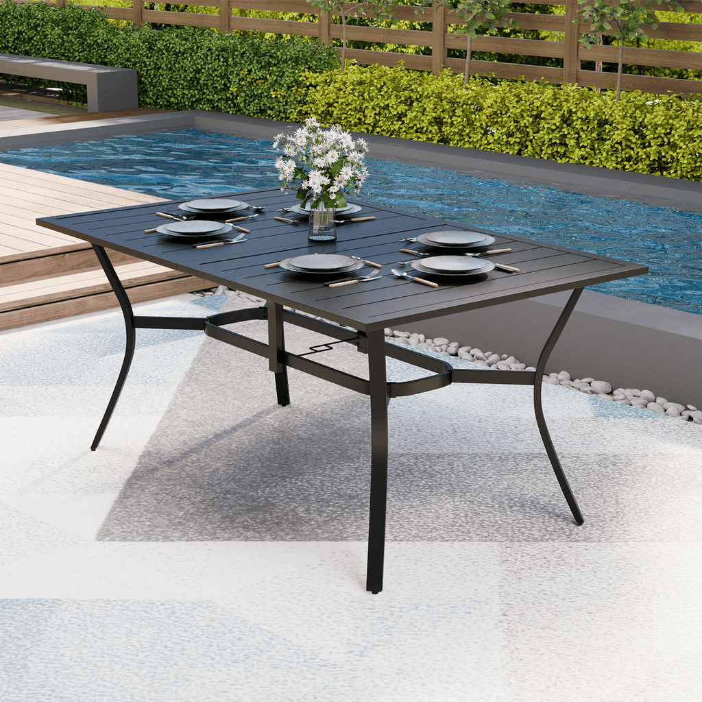 HOMREST 63"x38" Outdoor Dining Table for 6, E-Coated Metal w/ Umbrella Hole