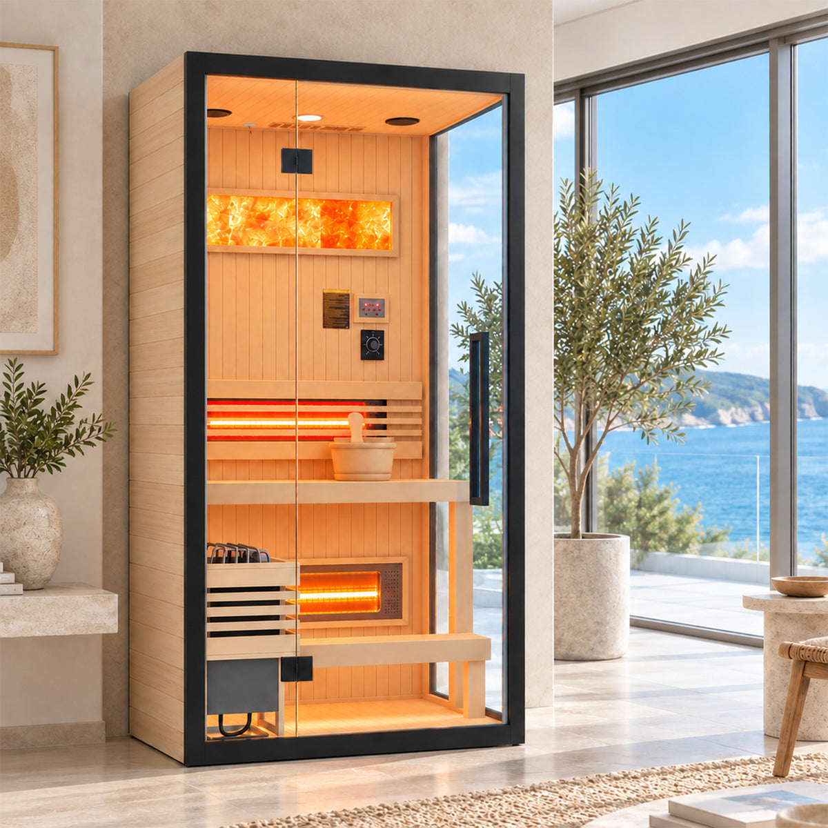 HOMREST 1-2 Person Indoor Hemlock Sauna with Chromotherapy & Bluetooth