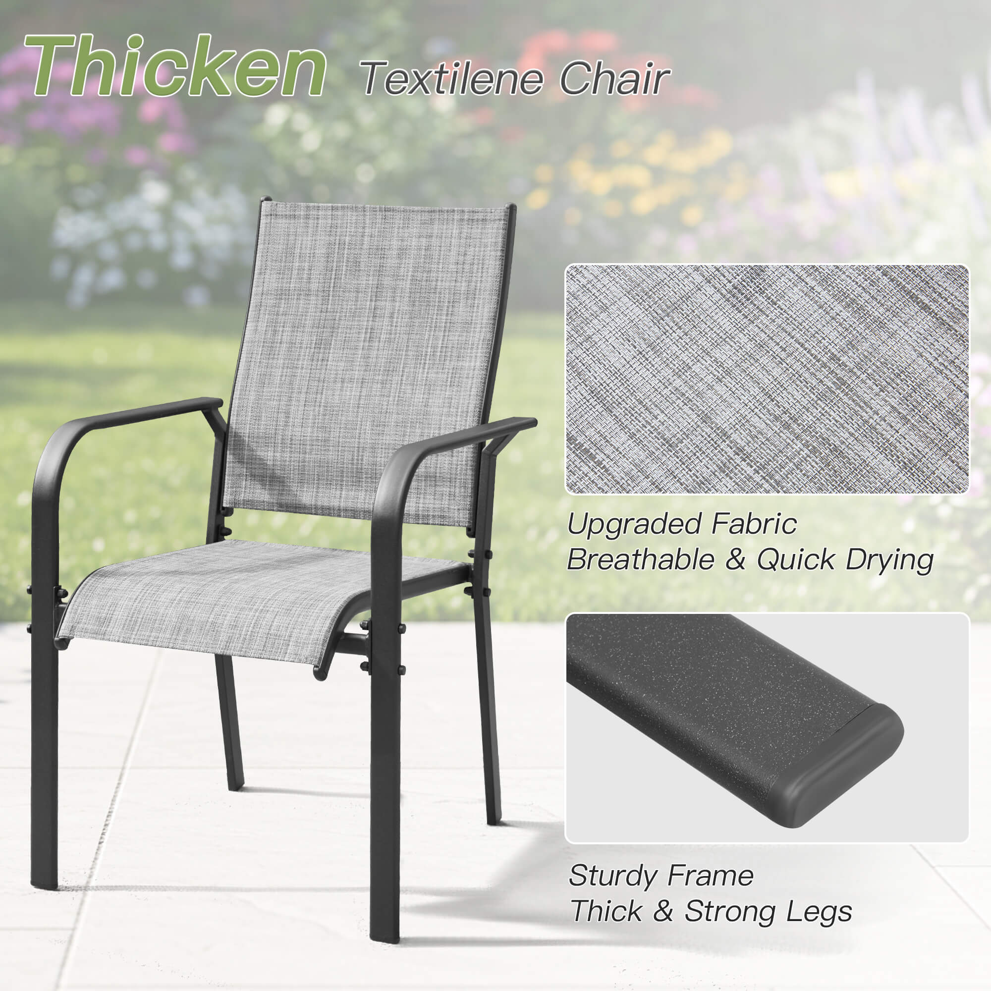 HOMREST 9 Piece Patio Dining Set, Outdoor Dining Table And Chairs Set For 8, 8 PVC-coated polyester Chairs, 1 Iron Square Table With Adjustable Umbrella Hole (1.57"-1.97"), Gray
