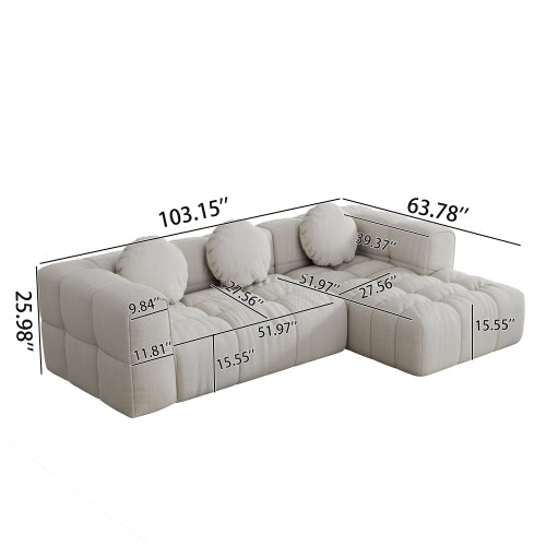 HOMREST Fully compressed modular 103" L-shaped combination living room sofa set, Off White(Right side recliner)
