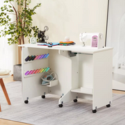 HOMREST folding Table with Storage Shelf, White