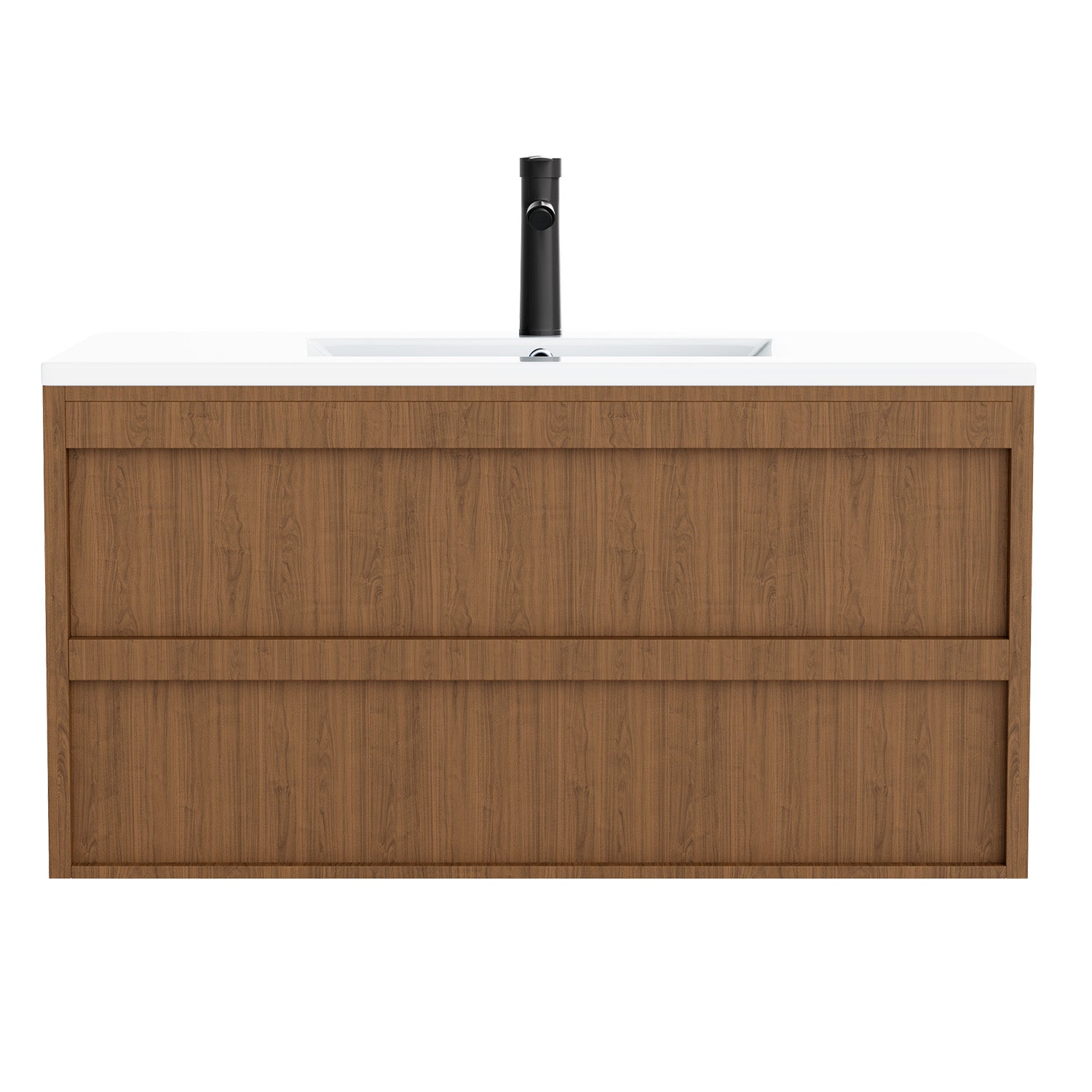 HOMREST 36 Inch Bathroom Vanity with Sink, Floating Bathroom Vanity with 2 Large Storage Drawers, Wood Grain Wall Mounted Bathroom Cabinet, Brown
