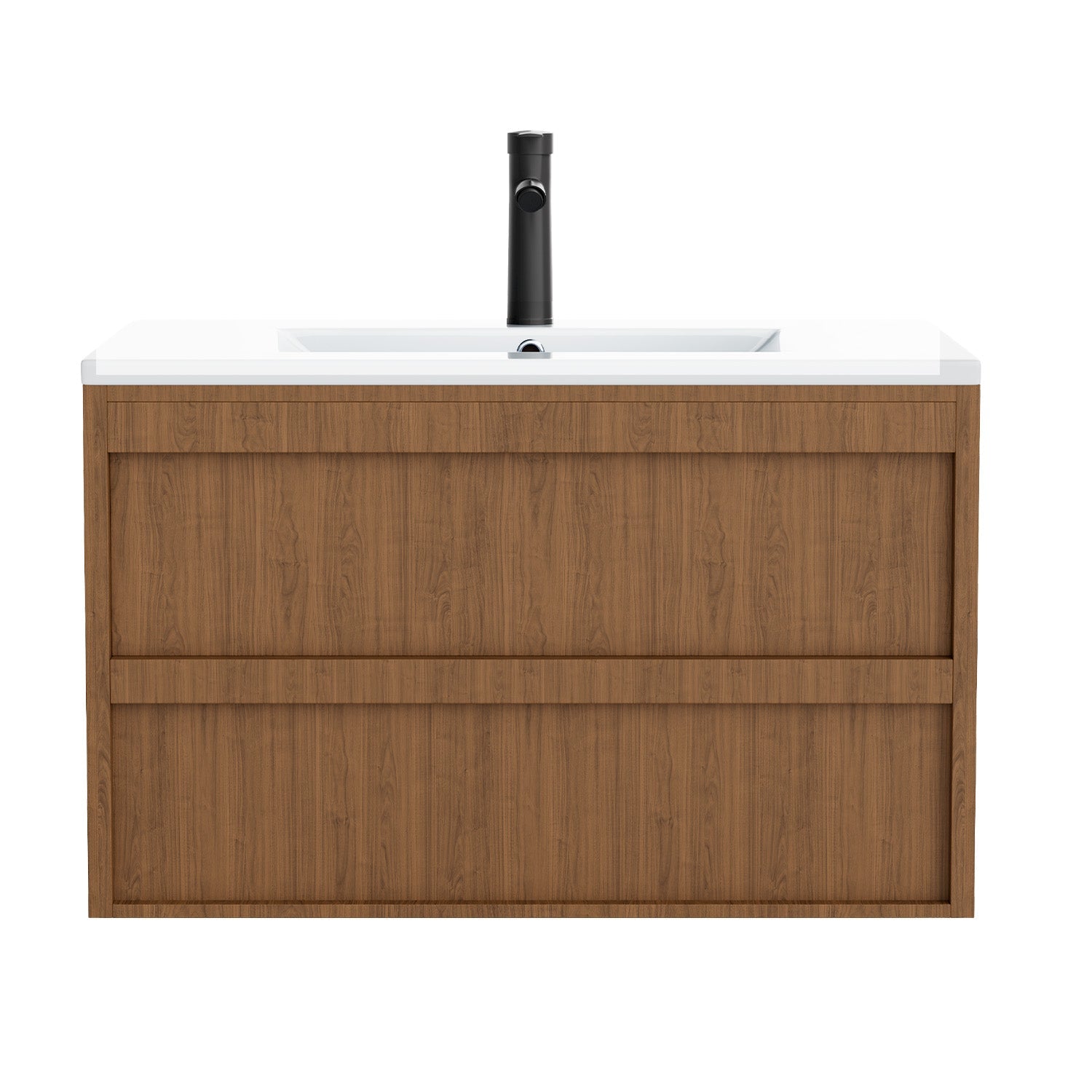 HOMREST 30 Inch Bathroom Vanity with Sink, Floating Bathroom Vanity with 2 Large Storage Drawers, Wood Grain Wall Mounted Bathroom Cabinet, Brown