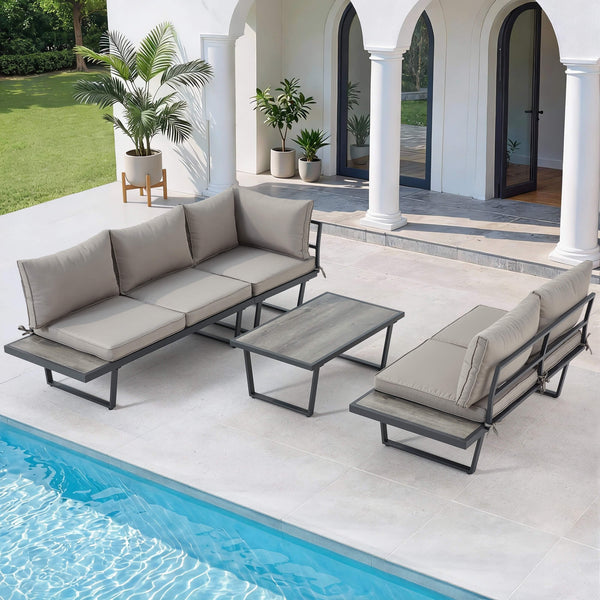 HOMREST Patio Conversation Sets, 4 Piece  Outdoor Patio Furniture Set, Outdoor Furniture with Coffee Table, Gray