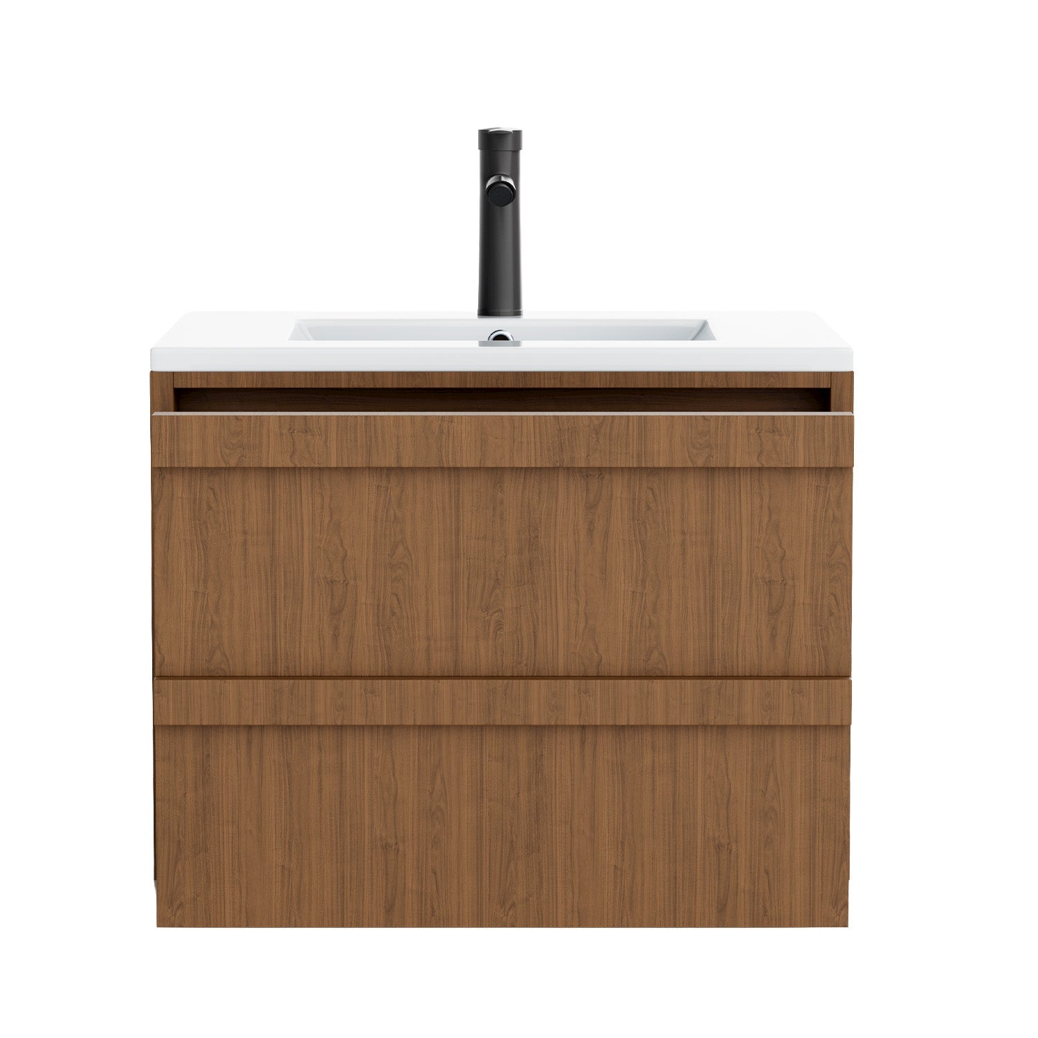 HOMREST 24 Inch Bathroom Vanity with Sink, Floating Bathroom Vanity with 2 Large Storage Drawers, Wood Grain Wall Mounted Bathroom Cabinet,  Brown