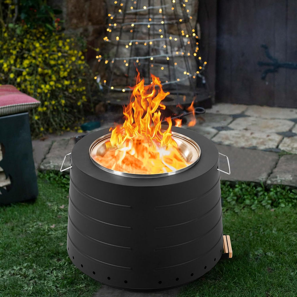 Homrest Smokeless 19.5 in Patio Fire Pit with Removable Ash Pan, Black