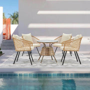 HOMREST All-Weather Patio Dining Chairs Set of 4, w/ Cushions & Armrests, Modern Outdoor Seating, Beige&White