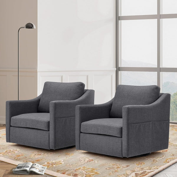 Swivel Accent Chair Sets of 2, Mid Century Modern Armchair for Living Room and Bedroom, Gray Linen