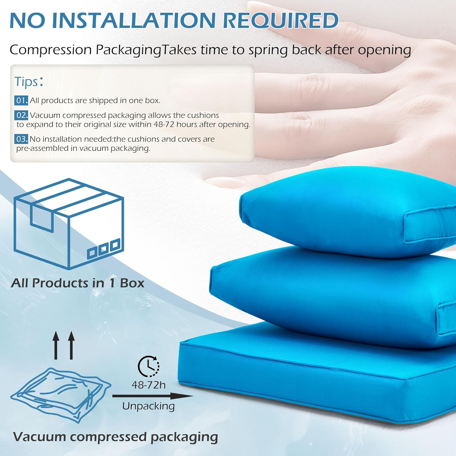 Outdoor Replacement Cushions for 6-Seat Patio Conversation Sets, Sky Blue | Homrest
