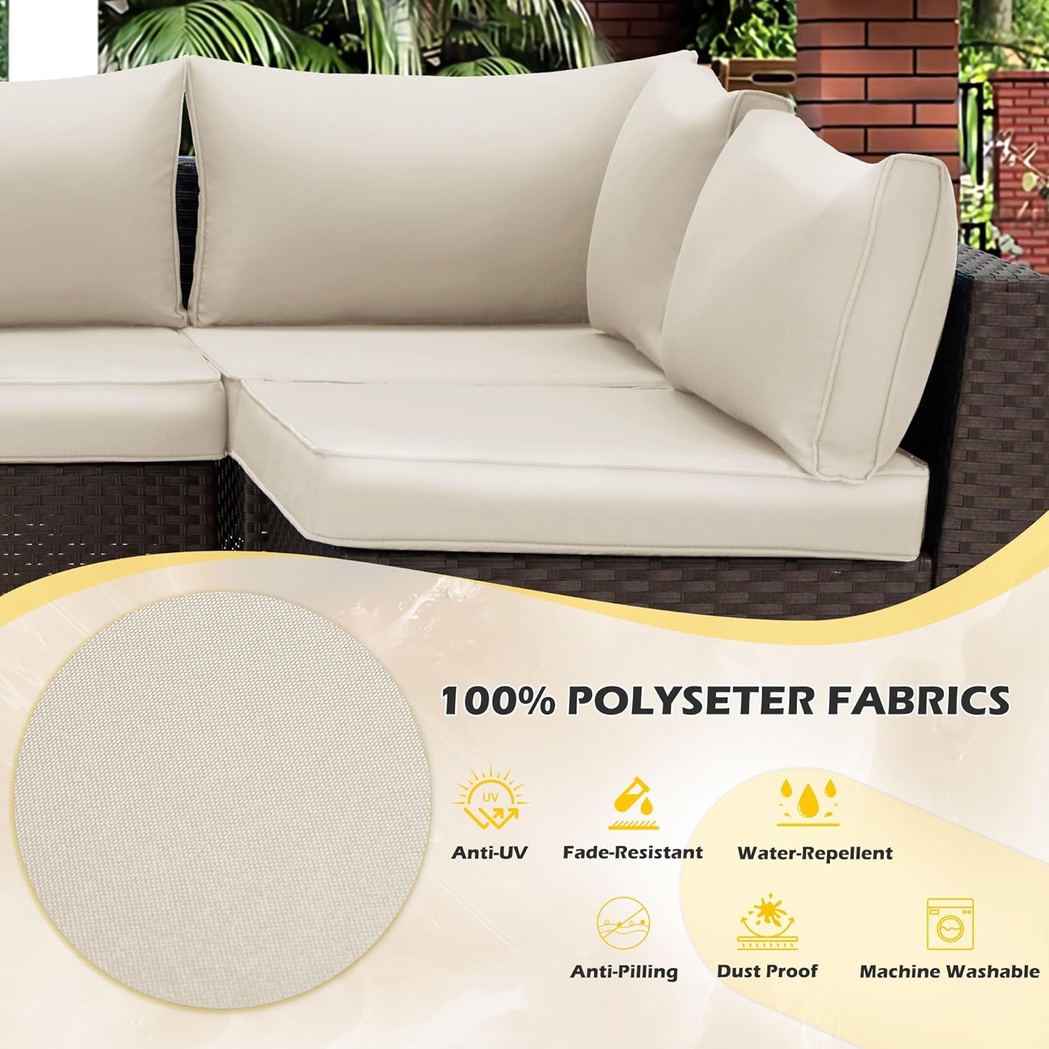 Outdoor Replacement Cushions for 6-Seat Patio Conversation Sets, Beige | Homrest