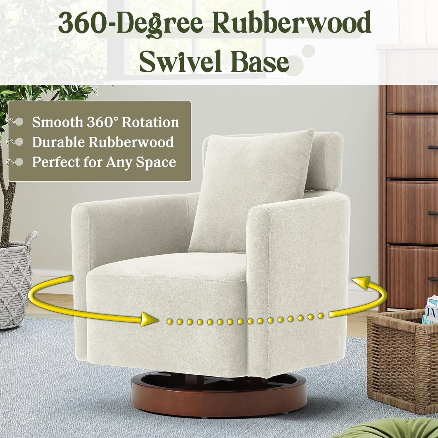 Homrest Swivel Accent Chair Armchair with Adjustment Headrest, 360° Rotation. Beige