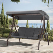 Homrest 3-Seat Outdoor Porch Swing with Adjustable Canopy and Backrest, Gray
