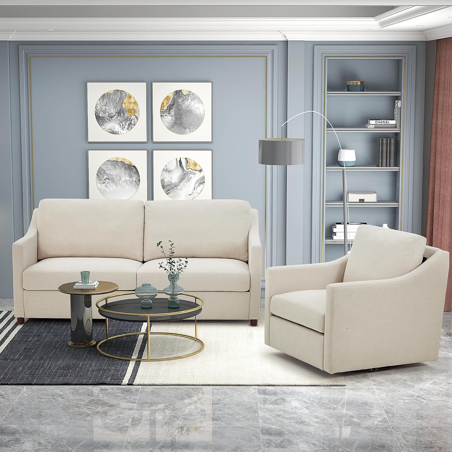 Homrest Swivel Accent Chair, Mid Century Modern Armchair for Living Room and Bedroom, Linen