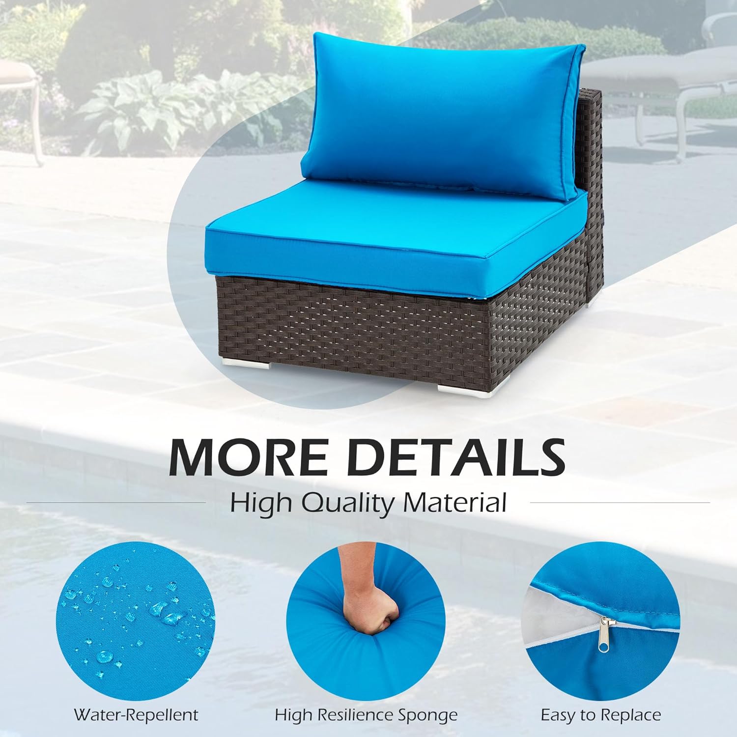 Outdoor Replacement Cushions for 6-Seat Patio Conversation Sets, Sky Blue | Homrest