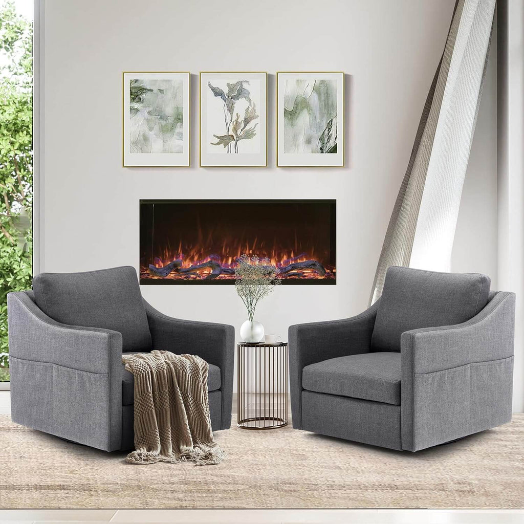 Swivel Accent Chair Sets of 2, Mid Century Modern Armchair for Living Room and Bedroom, Gray Linen