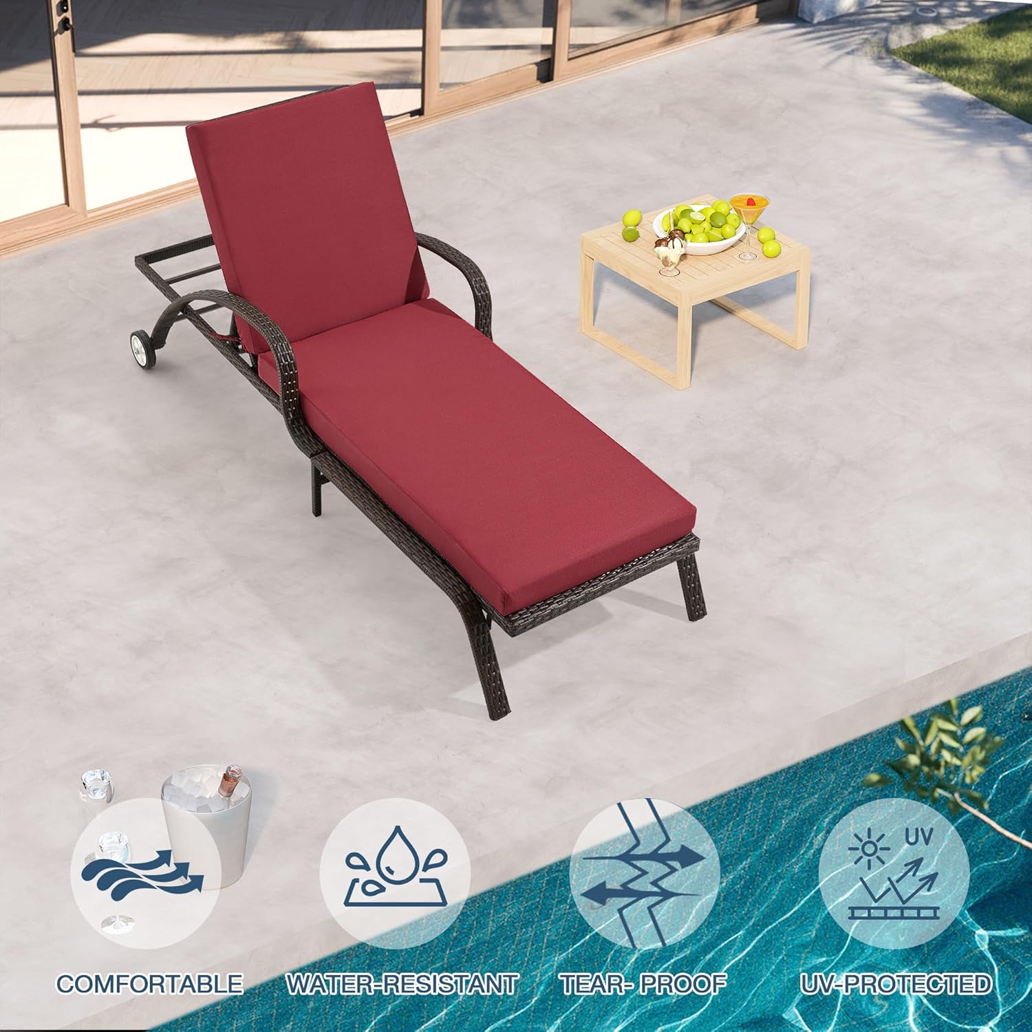 HOMREST Outdoor Lounge Chair Cushion Replacement, Burgundy