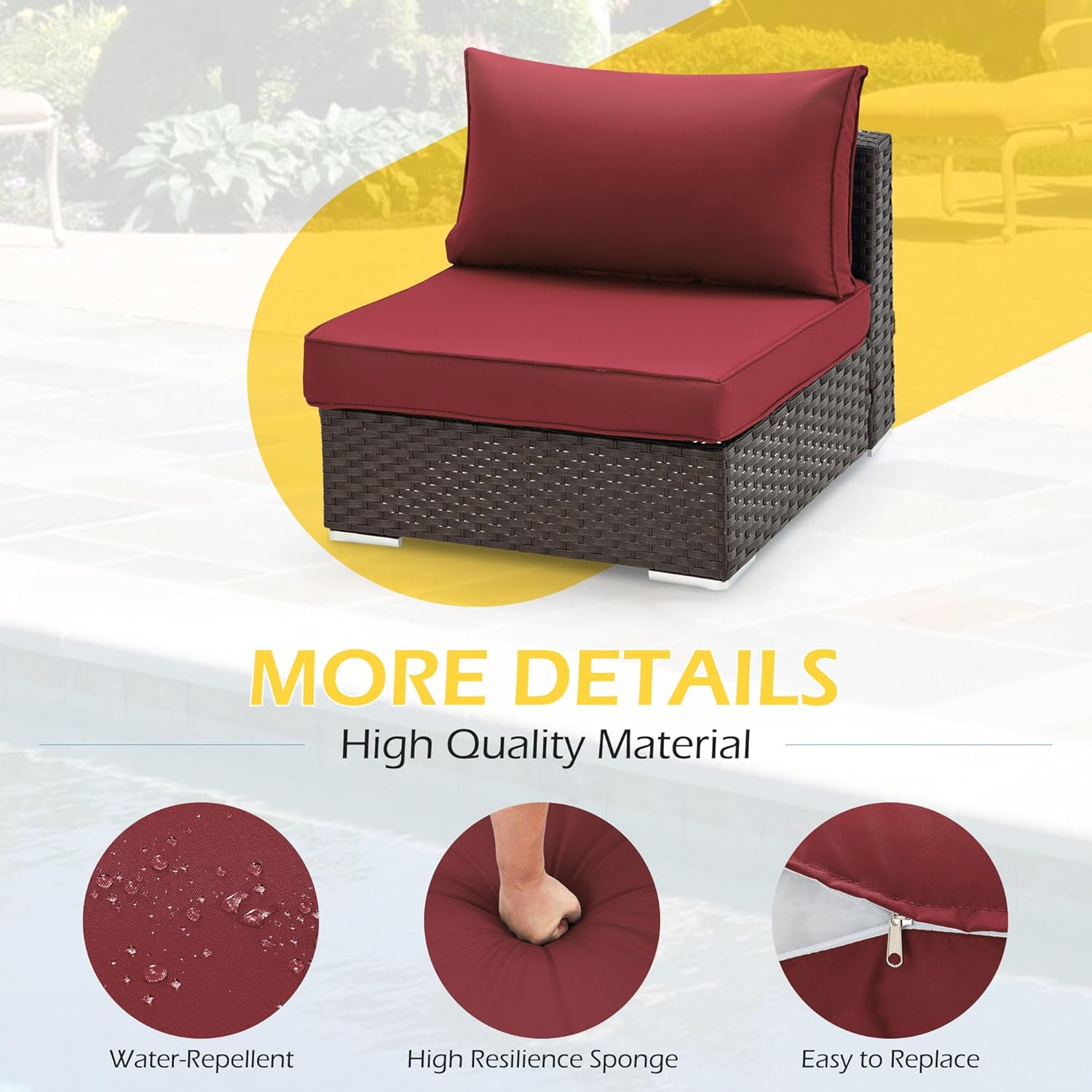 Outdoor Replacement Cushions for 6-Seat Patio Conversation Set, Wine Red | Homrest