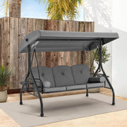 Homrest 3-Seat Outdoor Porch Swing with Adjustable Canopy and Backrest, Gray
