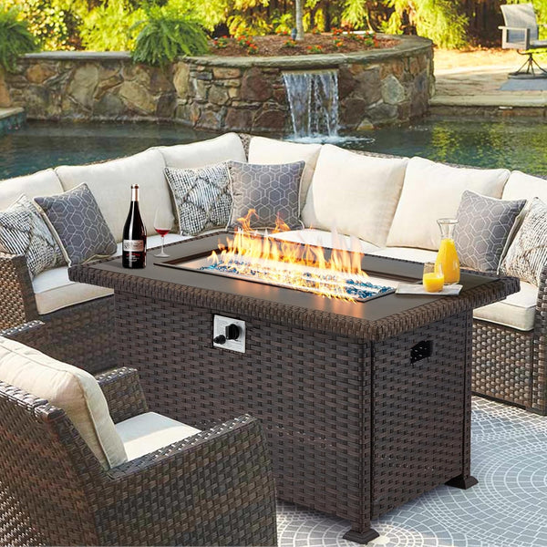 Homrest patio fire pit table with aluminum tabletop for porch, backyard and poolside