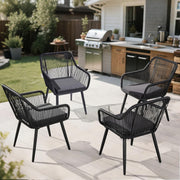 HOMREST Patio Wicker Dining Chairs Set of 4, Rattan Chairs w/ Cushions & Armrests, Black
