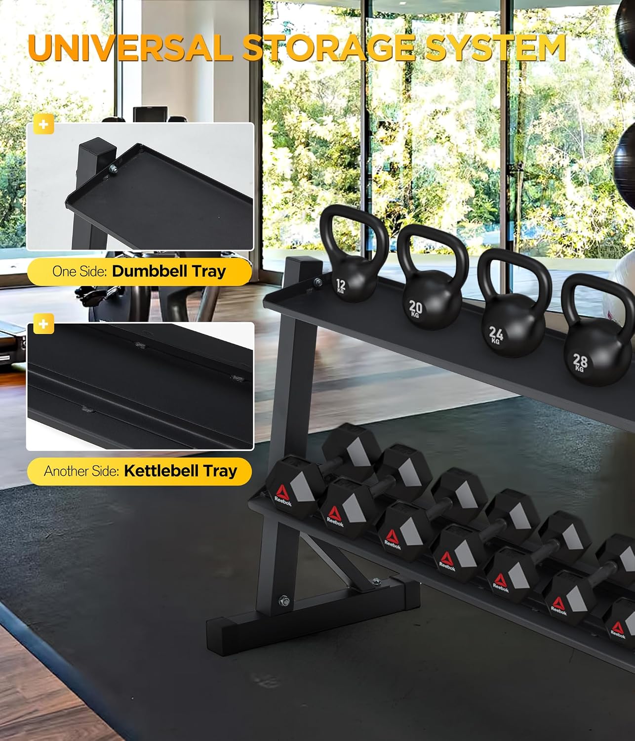 HOMREST 48" Kettlebell Storage Rack, 2-Tier Dumbbell and Kettlebell Rack for Home Gym, 1000LBS Weights Storage for Free Weights