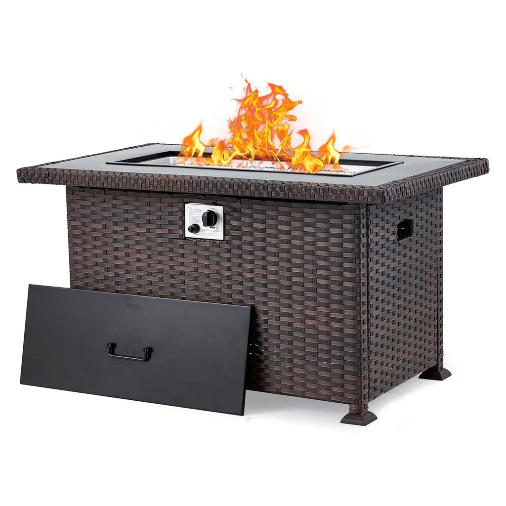 Homrest patio propane gas fire pit table, 50,000 BTU auto-ignition, dark brown