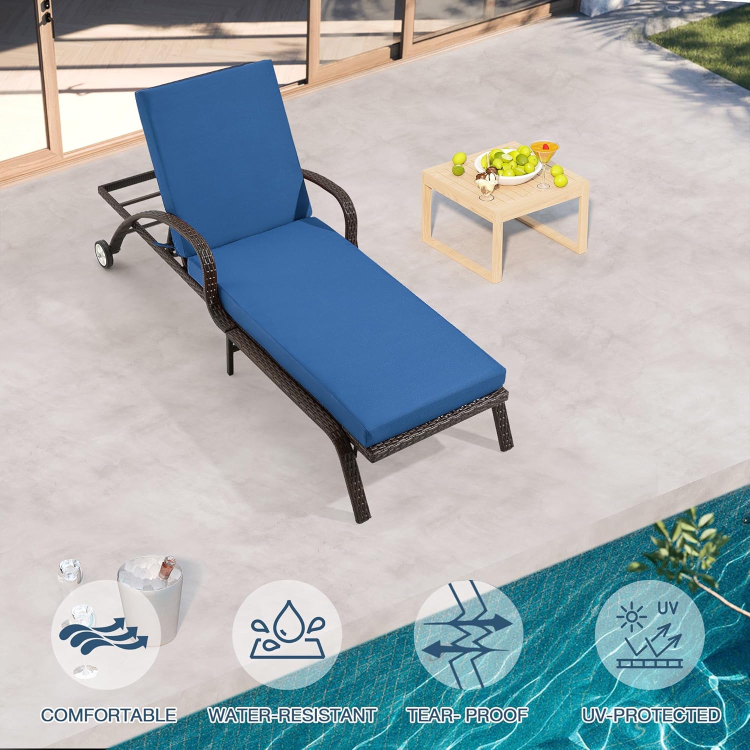 HOMREST Outdoor Lounge Chair Cushion Replacement Set of 2, Dark Blue