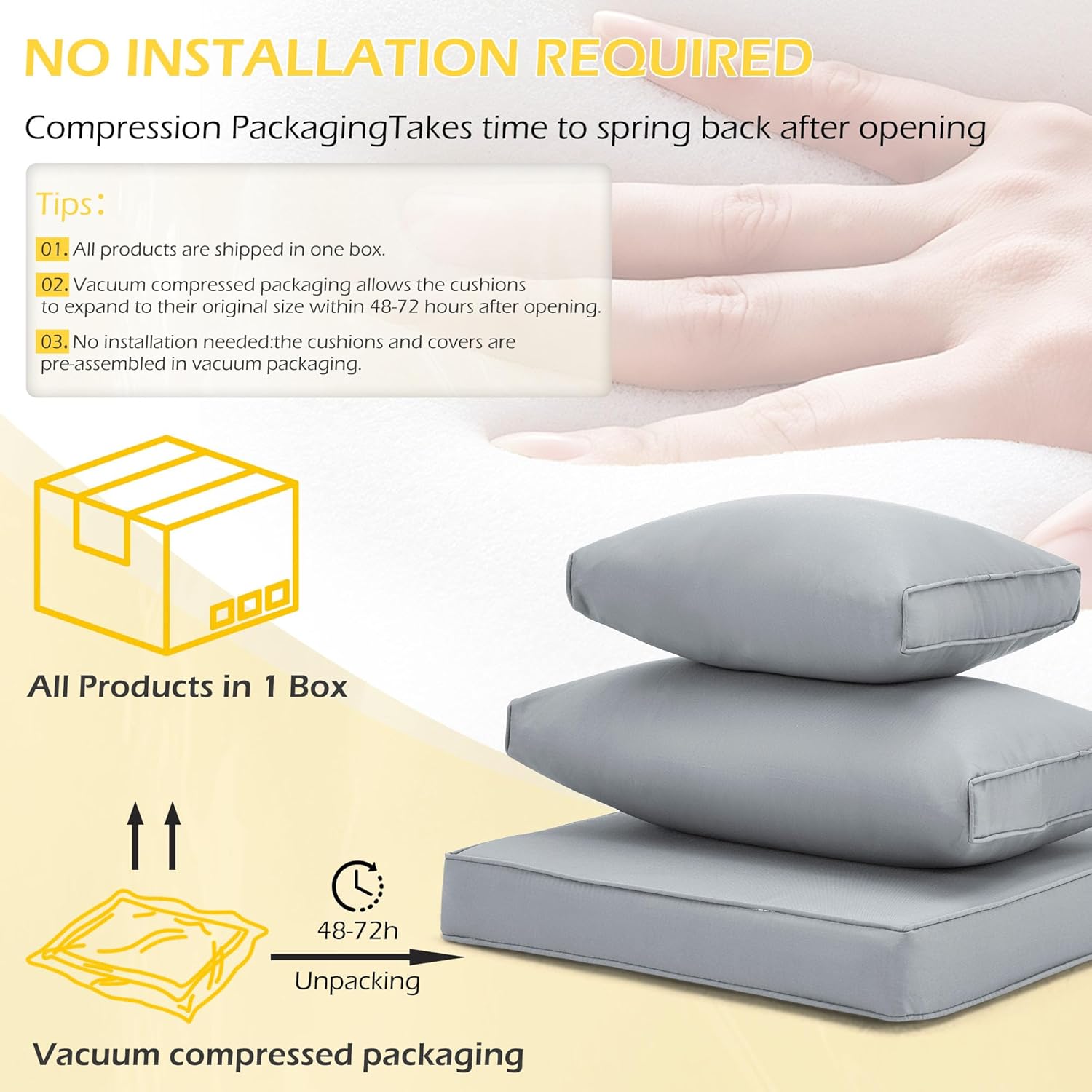 Outdoor Replacement Cushions for 6-Seat Patio Conversation Sets, Light Gray | Homrest