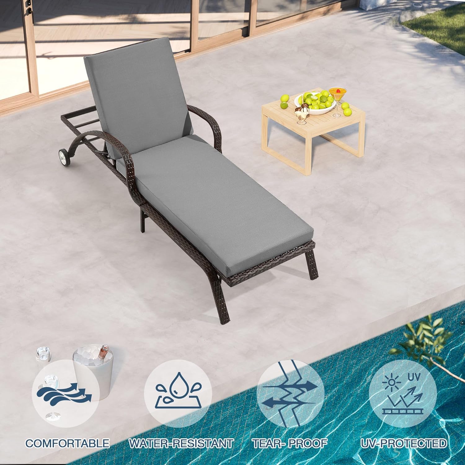 HOMREST Outdoor Lounge Chair Cushion Replacement, Grey