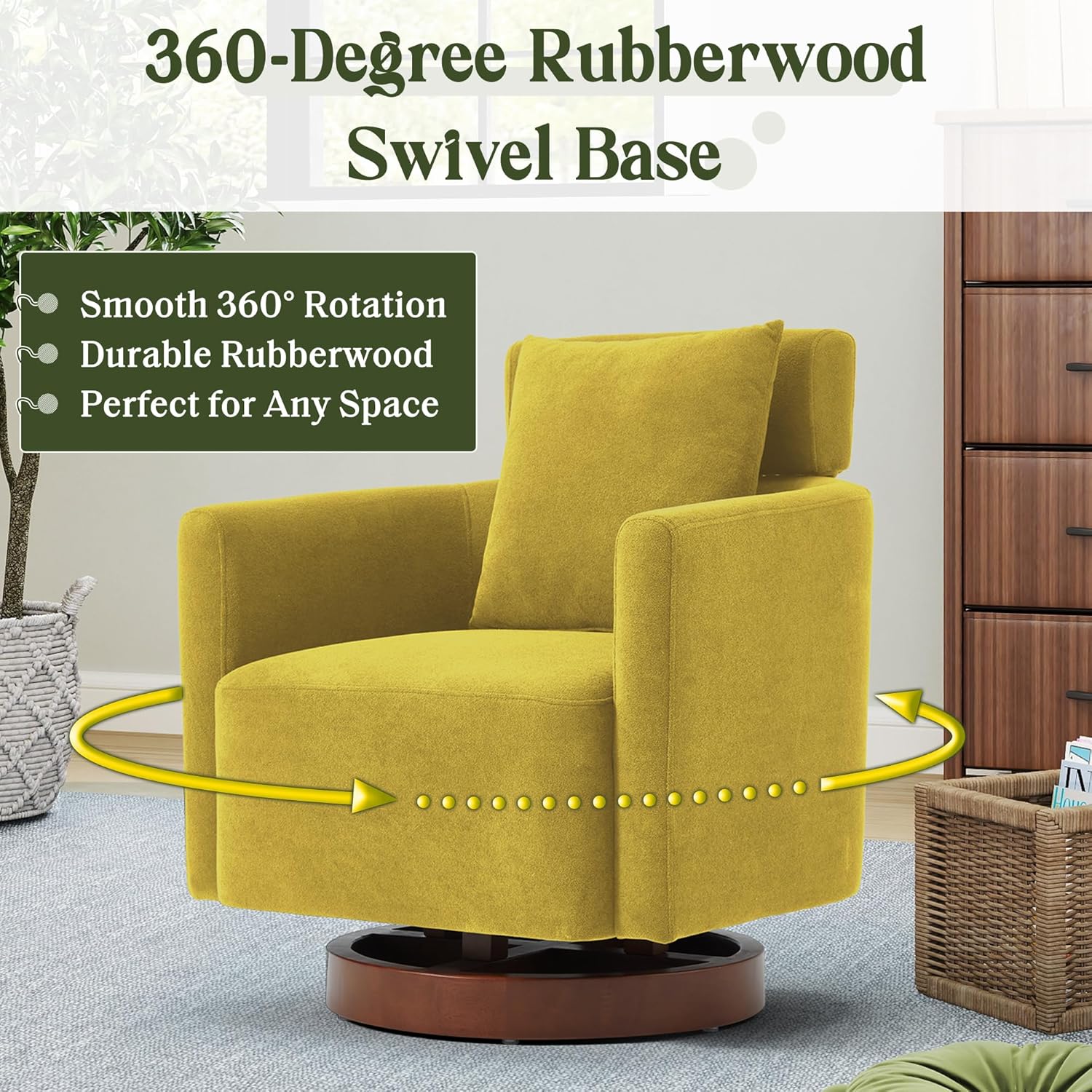 Homrest Swivel Accent Chair Armchair with Adjustment Headrest, 360° Rotation. Yellow