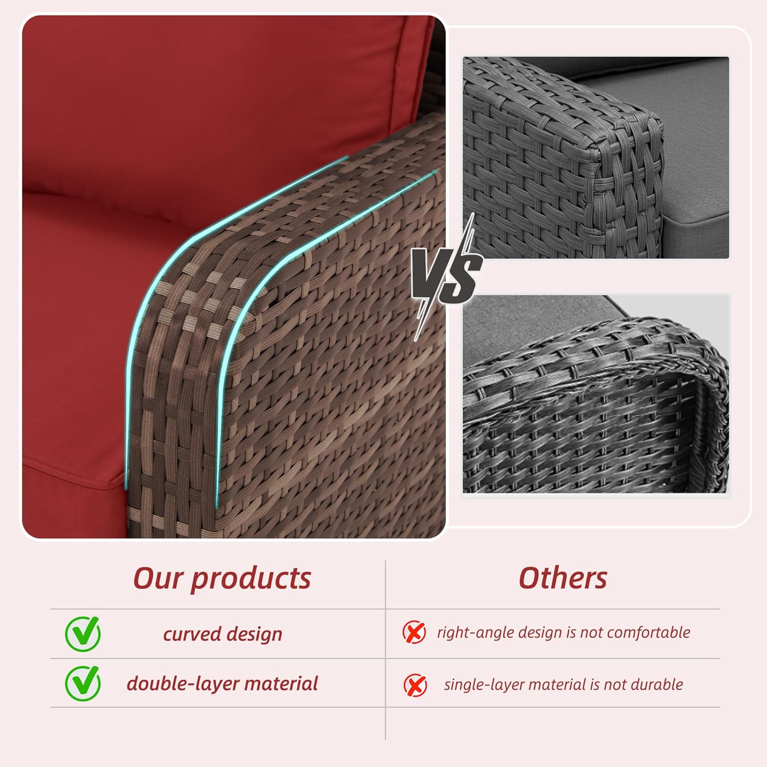 HOMREST 3 Piece Outdoor Swivel Chairs - Wicker Patio Bistro Table and Chairs Set, Wine Red