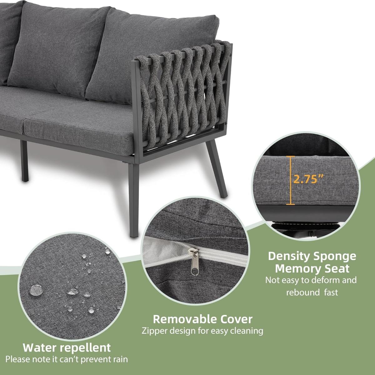 density sponge memory seat, removable cover and water repellent cushions of Homrest woven ropen patio furniture set