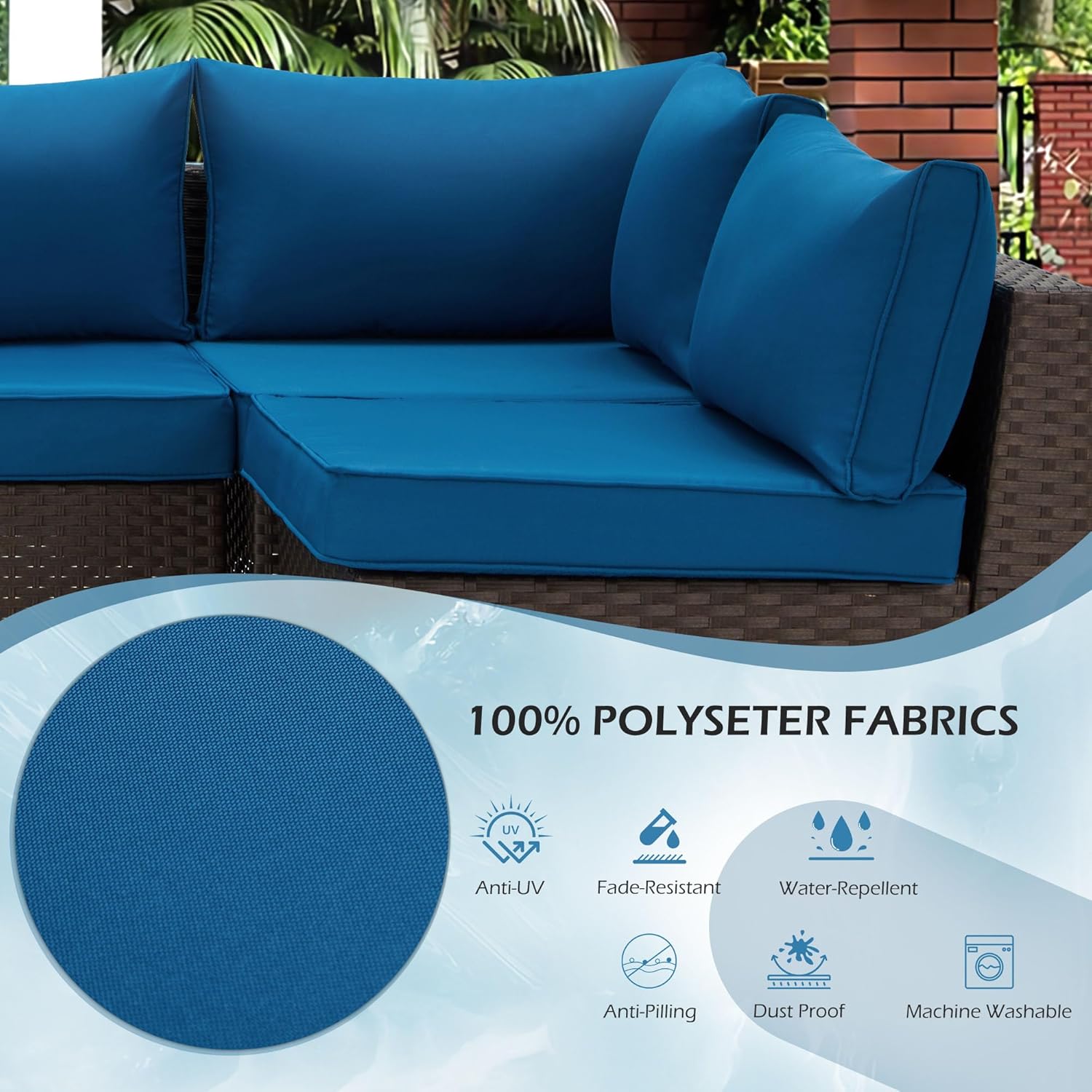 100% Polyseter fabrics, anti-UV, face-resistant, anti-pilling, dust proof and machine washable