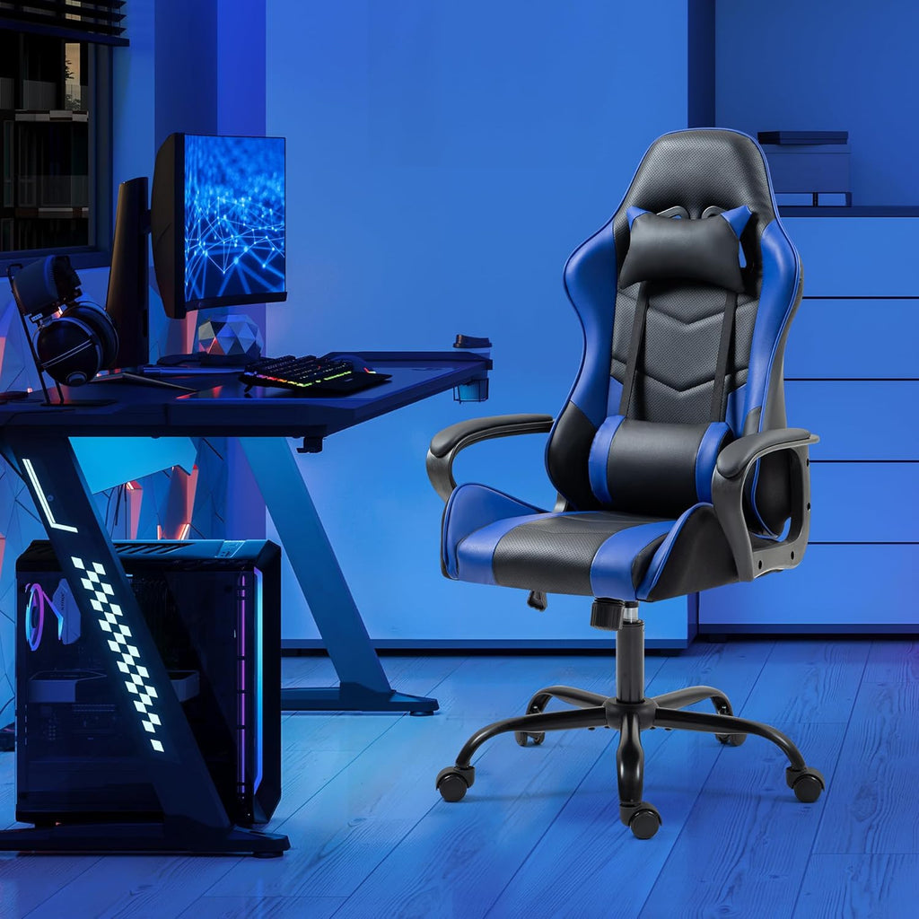 HOMREST Gaming Chair, Ergonomic Computer Gamer Chair with Massage Lumbar Support & Rocking High Back, Height Adjustable, Blue